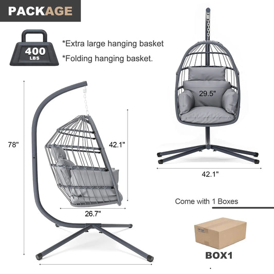 Patio Foldable Hanging Swing Chair With Stand Gray Color My Store