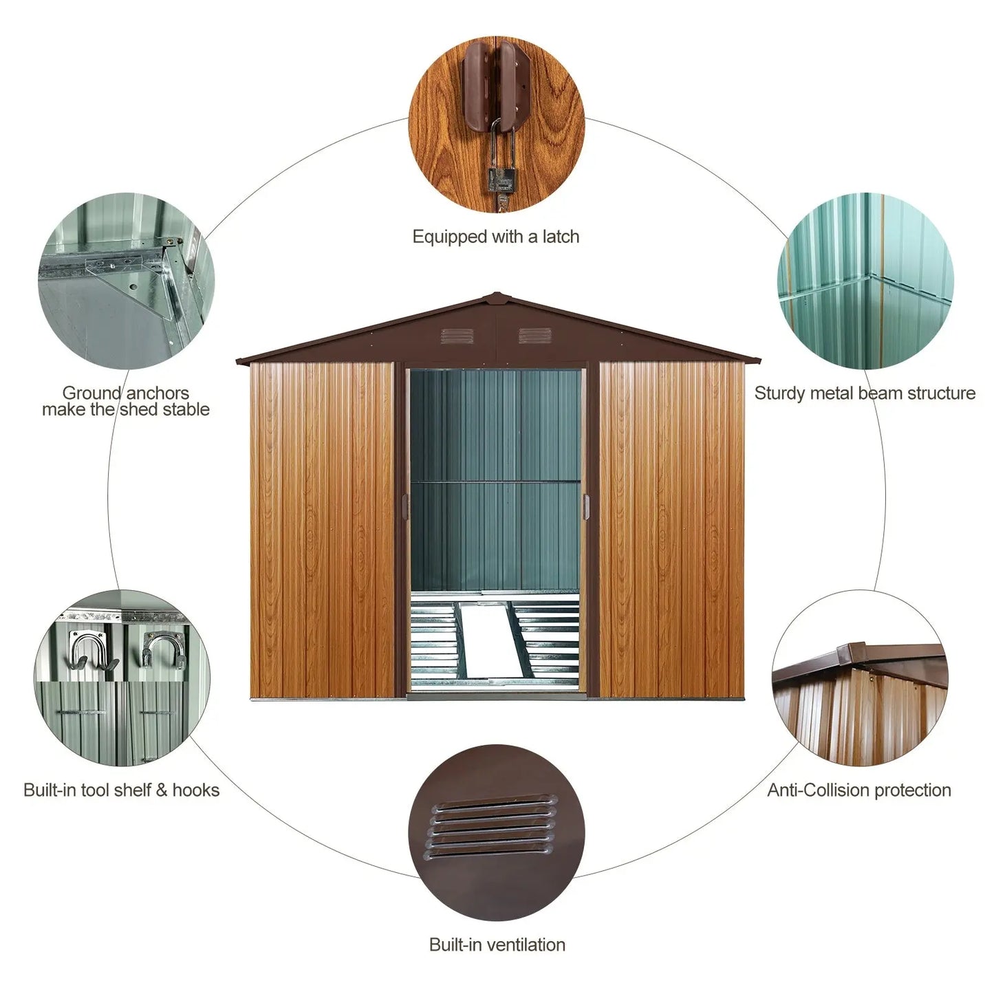 10ft X 8ft Outdoor Metal Storage Shed With Metal Floor Base,Coffee My Store