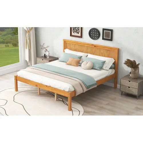 Platform Bed Frame With Headboard, Wood Slat Support, No Box Spring Needed, Queen, Oak My Store