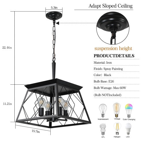 4 Lights Farmhouse Chandelier For Dining Room Black Inkedjoy