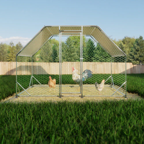Metal Large Chicken Coop Walk-in Poultry Cage Run Flat Shaped With Waterproof Cover My Store