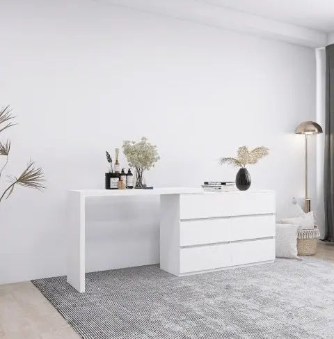 Extended Desktop 6 Drawers Chest Of Drawer Without Handle White Color Vanity My Store