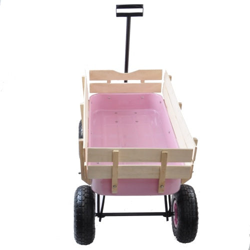 Outdoor Wagon All Terrain Pulling Wood Railing Air Tires Inkedjoy