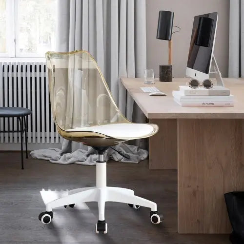 Modern Home Office Desk Chairs, Adjustable 360 Swivel Chair Engineering Plastic Armless Swivel Computer Chair With Wheels For Living Room, Bed Room Office Hotel Dining Room And Amber Brown My Store