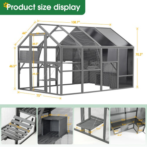 Luxury Cat Cage Outdoor Wooden Cat Fence Patio Large Cat Running House My Store