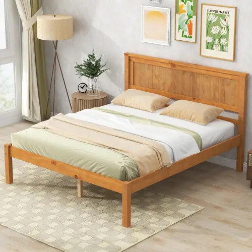 Platform Bed Frame With Headboard, Wood Slat Support, No Box Spring Needed, Full, Oak My Store