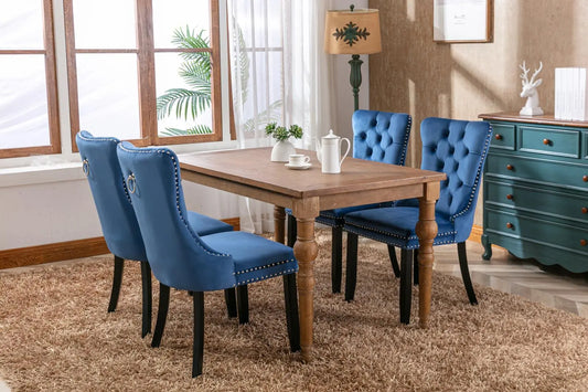 Modern High-end Tufted Solid Wood Contemporary Velvet Cushioned Dining Chair, 2-piece Set With Wooden Leg Nail Head Trim, Blue My Store