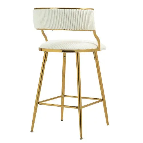 SET OF 2,26 Counter Height Bar Stools Corduroy Kitchen Island Counter Bar Stool With Back,golden Chromed Base And Footrest My Store