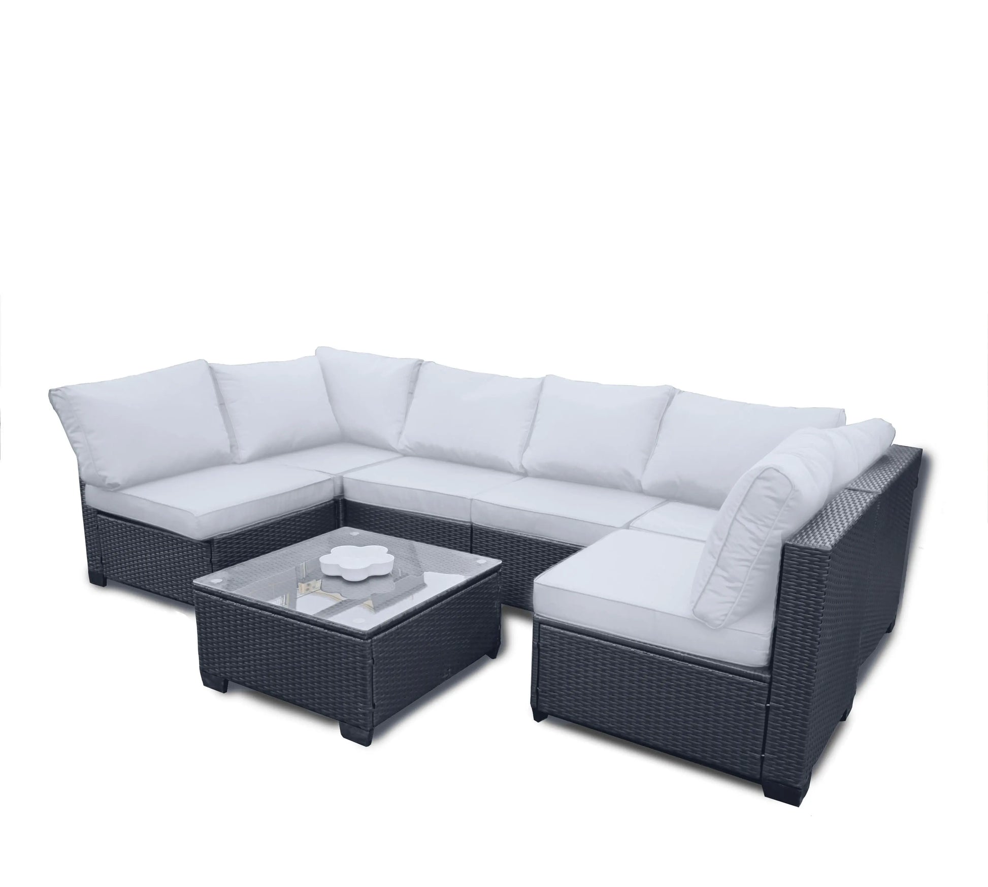 Seven-Piece Sofa Set Table With Sofa Chair Black PE Rattan With Color Cushion My Store