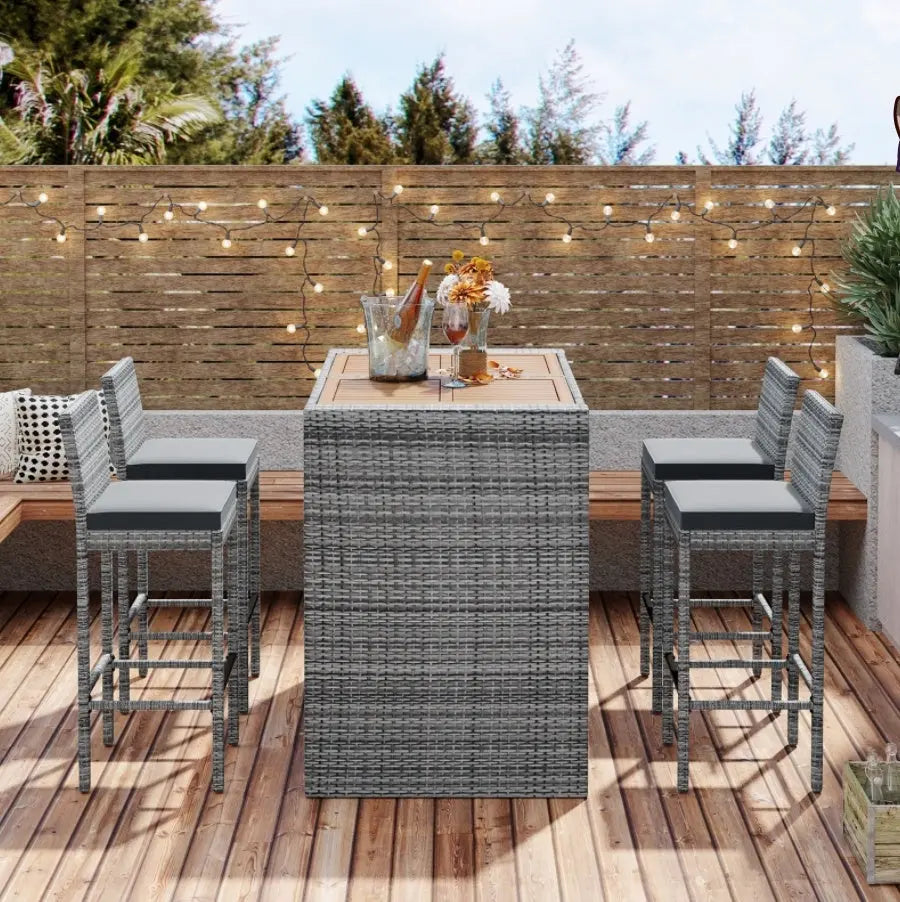 5-Piece Outdoor Patio Wicker Bar Set With Bar Height Chairs & Non-Slip Feet My Store