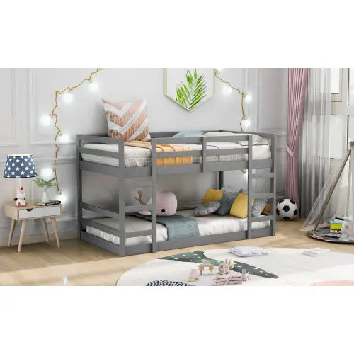 Twin Over Twin Bunk Bed With Ladder, Gray My Store