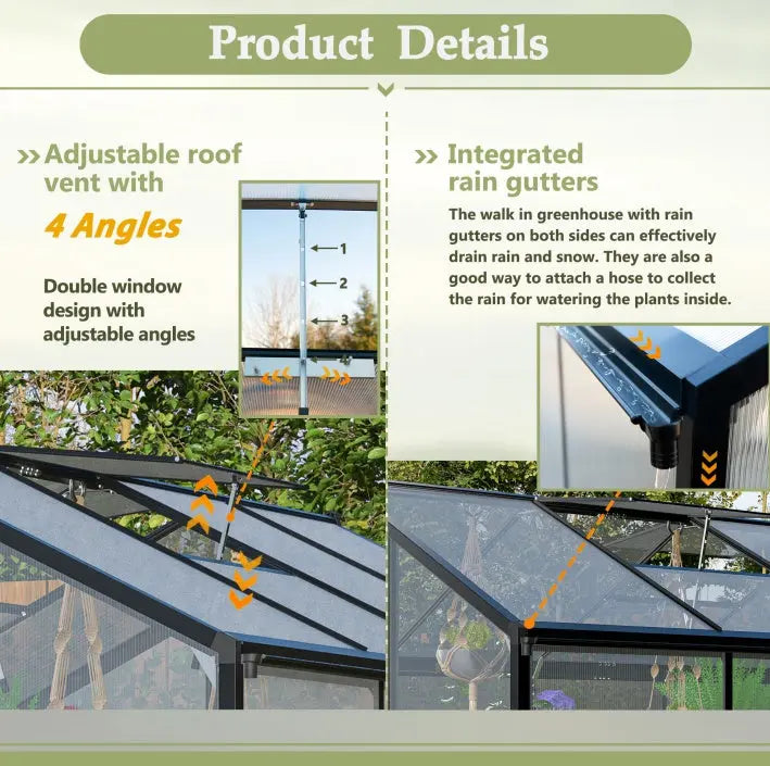 6' X 12' Thicked Polycarbonate Greenhouse With Double Flush Door My Store