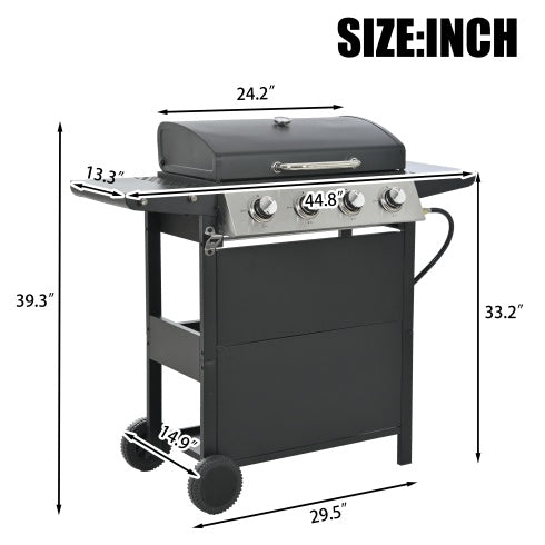 Propane Gas Grill 4 Burner Barbecue Grill With Two Shelves, Lid, Wheels And Bottle Opener Inkedjoy