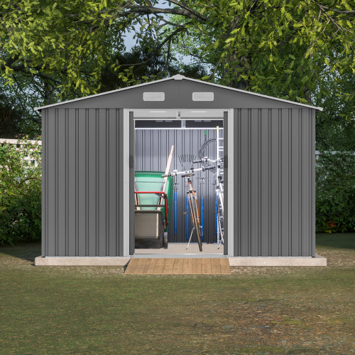 10X8 FT Outdoor Storage Shed- Grey Inkedjoy