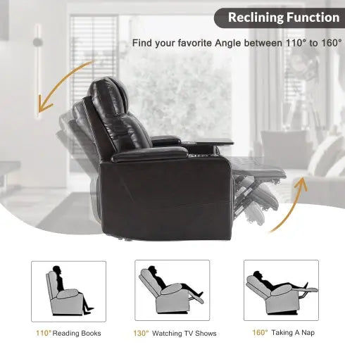 Power Motion Recliner With USB Charging Port And Hidden Arm Storage 2 Convenient Cup Holders Design And 360 Swivel Tray Table,Brown My Store