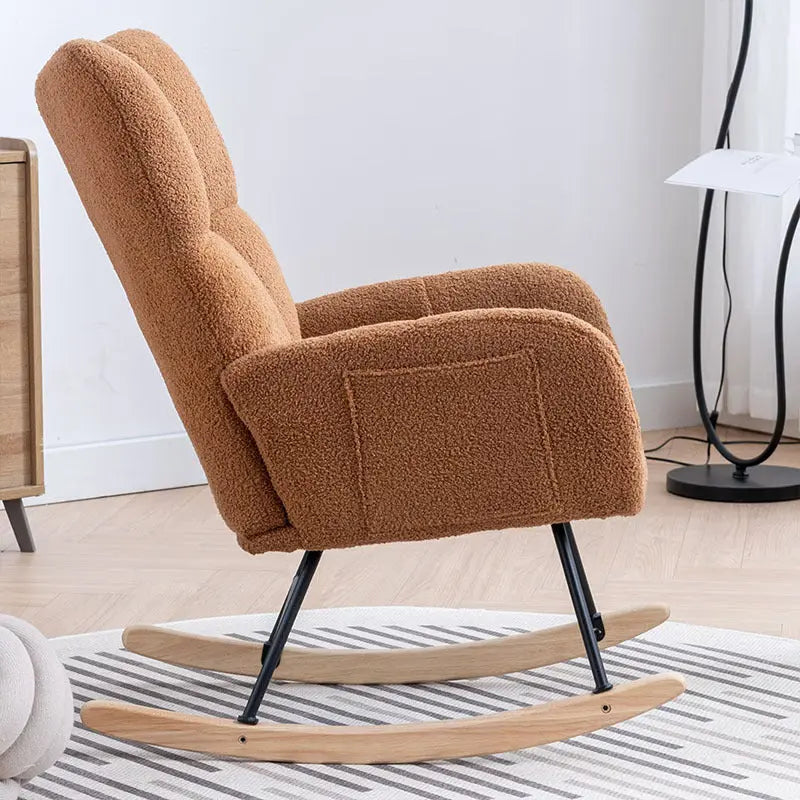 Rocking Chair With Pocket, Soft Teddy Fabric Rocking Chair For Nursery, Comfy Wingback Golider Rocking Chair With Safe Solid Wood Base For Living Room Bedroom Balcony Cannot Be Sold On Temu My Store
