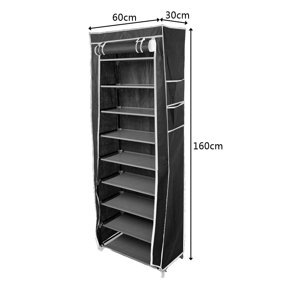 10-layer 9-panel Non-woven Shoe Cabinet Black Inkedjoy