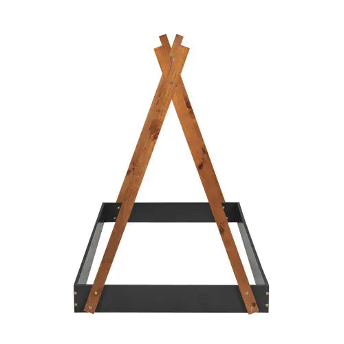 Twin Size Tent Floor Bed With Triangle Structure, Black Brown My Store
