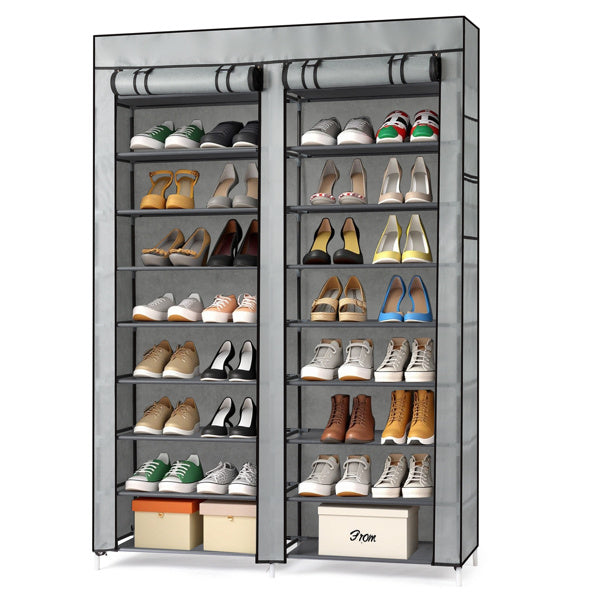 Double Row 10-ply Non-woven Shoe Cabinet,Grey Inkedjoy