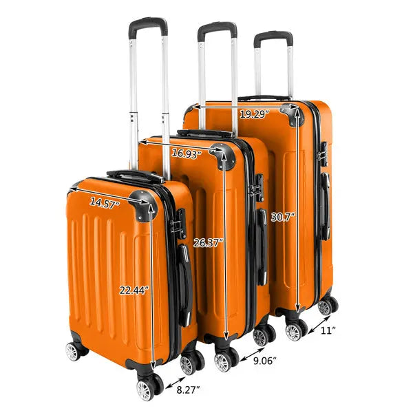 3-in-1 ABS Trolley Case 20 Inches, 24 Inches, 28 Inches Orange Inkedjoy