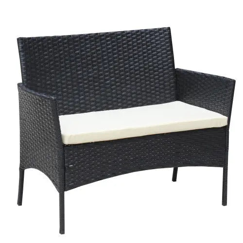 4 PC Rattan Patio Furniture Set Outdoor Patio Cushioned Seat Wicker Sofa Beige Cushion My Store