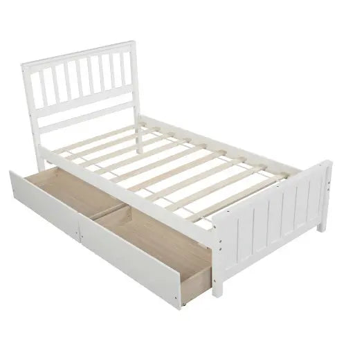 Twin Size Platform Bed With Two Drawers, White My Store