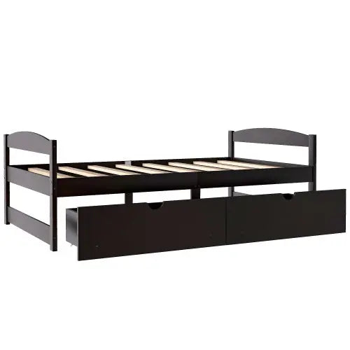Twin Size Platform Bed, With Two Drawers, Espresso My Store