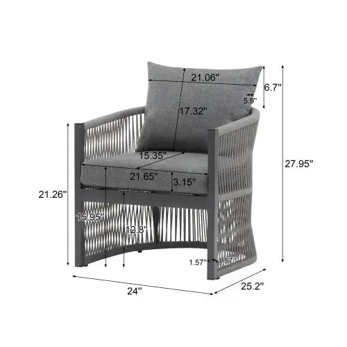 Set Of 2 Modern Gray Curved Aluminum Lounge Chair With Stylish Rope-Weave Design And Cushioned Comfort, Perfect For Outdoor Living My Store