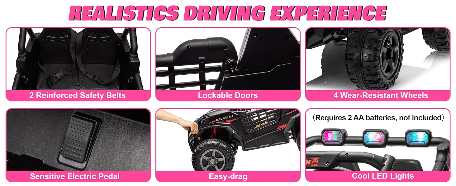 24V XL 2 Seater Ride on Toys Car for Girls, 2WD/4WD Switchable Off-Road UTV Ohberri