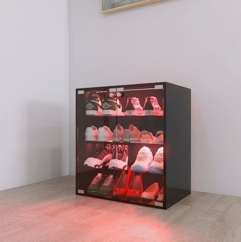 4-layer Black Shoe Cabinet With LED Lights And Bluetooth Control Inkedjoy