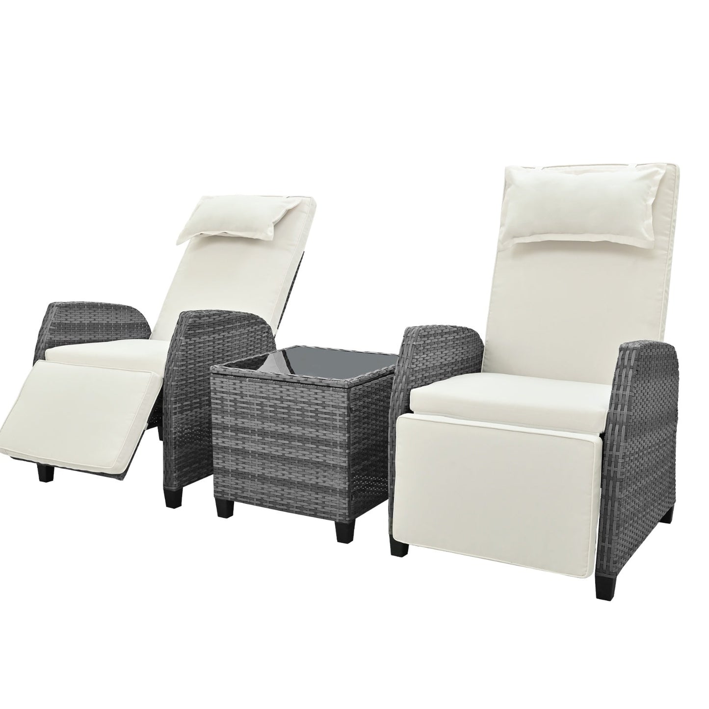 U Style Outdoor Rattan 2-Person Combo W Coffee Table, Adjustable For Courtyard Inkedjoy
