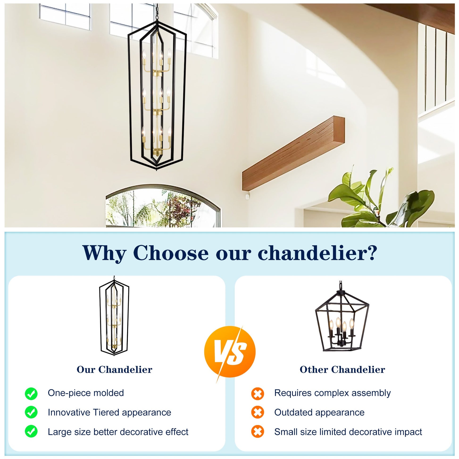 12-Light Lantern Tired Farmhouse Ceiling Hanging Light Black Chandelier Metal Modern Pendant Inkedjoy