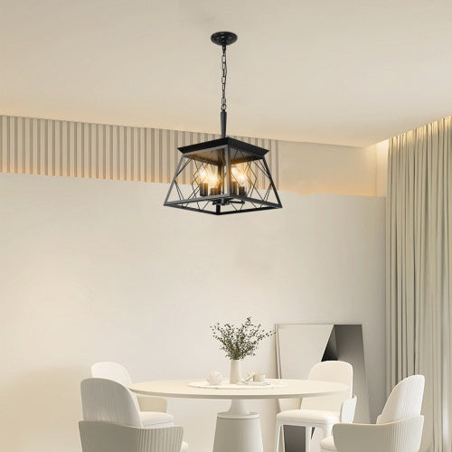 4 Lights Farmhouse Chandelier For Dining Room Black Inkedjoy