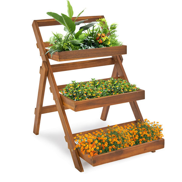 Three-layer Acacia Wood Planting Flower Stand Inkedjoy