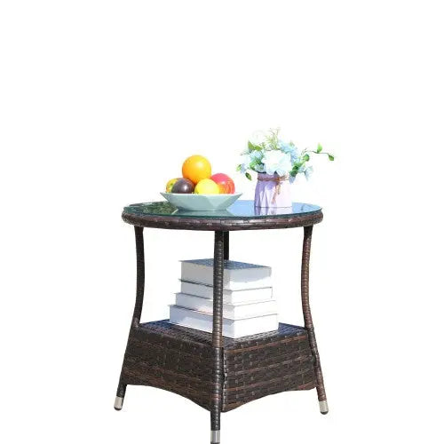 Outdoor Patio Furniture 1 Round Coffee Table With Clear Tempered Glass My Store