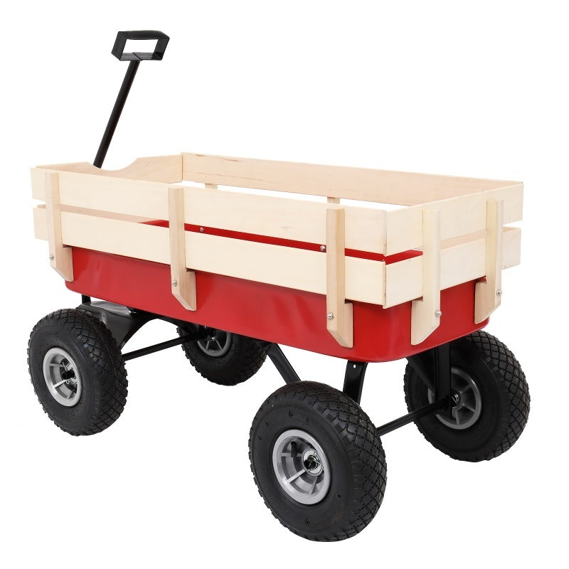 Iron Wood Garden Cart With Four Wheels Inkedjoy