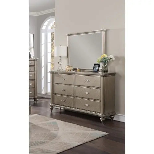 Antique Silver Champagne Finish Dresser W Mirror My Store