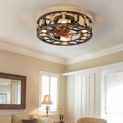 Cage Ceiling Fan With Light Remote Control Inkedjoy