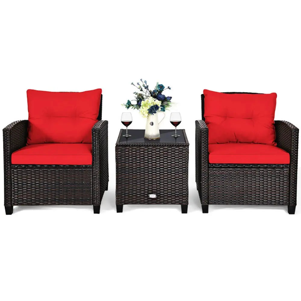 3 Pieces Rattan Patio Furniture Set With Washable Cushion My Store