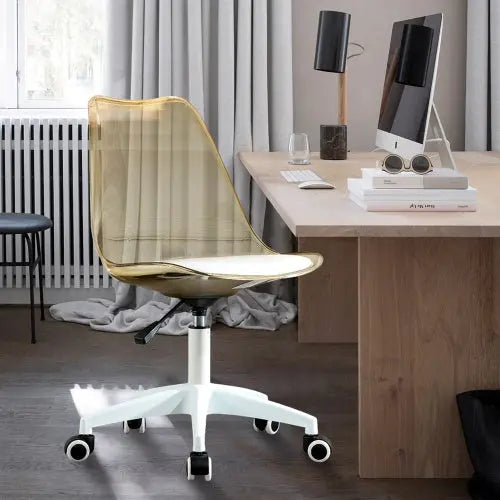 Modern Home Office Desk Chairs, Adjustable 360 Swivel Chair Engineering Plastic Armless Swivel Computer Chair With Wheels For Living Room, Bed Room Office Hotel Dining Room And Amber Brown My Store