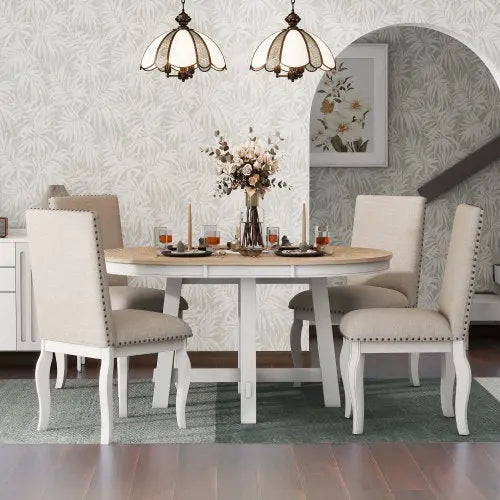 5-piece Farmhouse Wooden Dining Table Set My Store