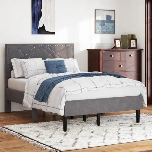 Queen Bed Frame, Linen Storage Headboard, Strong And Stable, No Noise,Under Bed Storage, No Box Spring,Weight 485lbs My Store