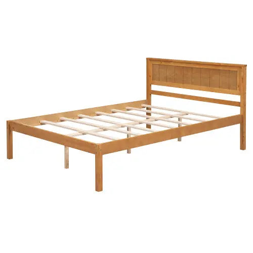 Platform Bed Frame With Headboard, Wood Slat Support, No Box Spring Needed, Full, Oak My Store