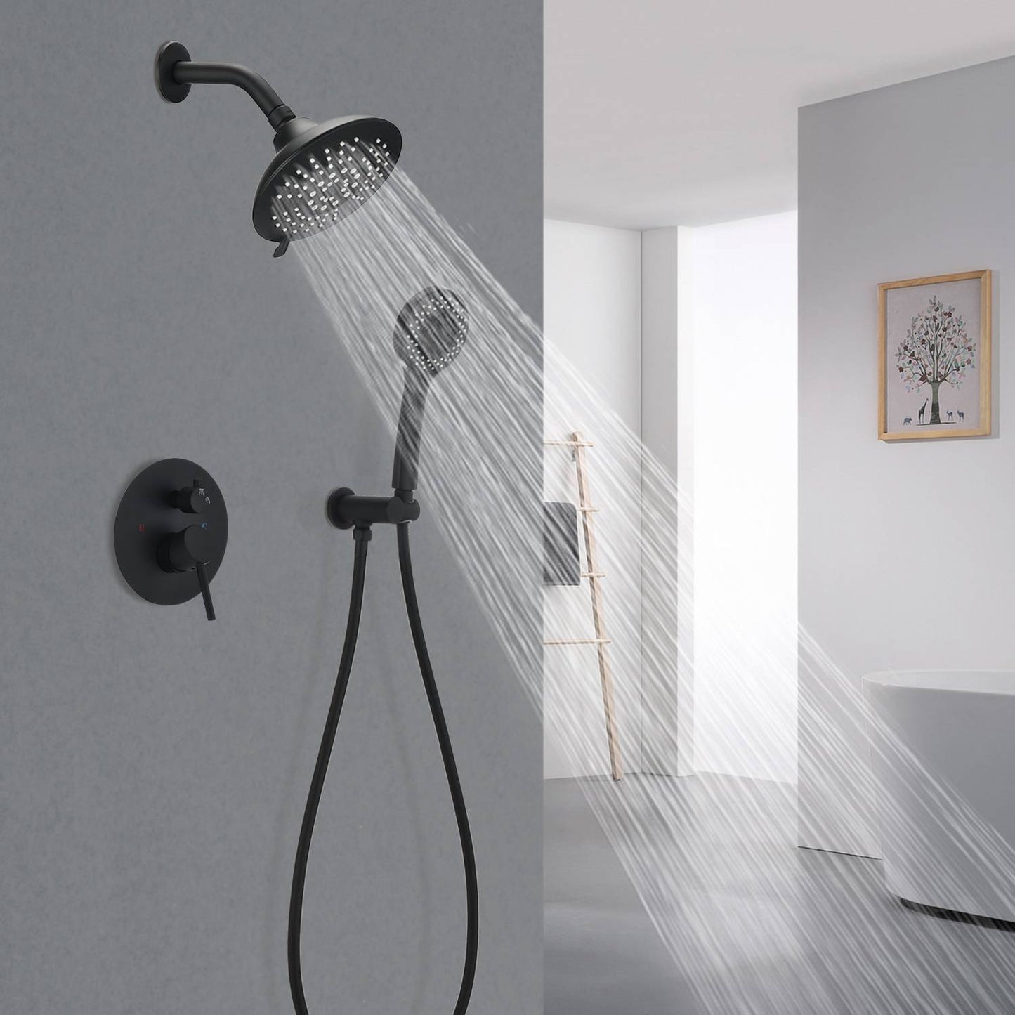 Round Shower System Wall Mounted Rain Mixer Combo Set Inkedjoy