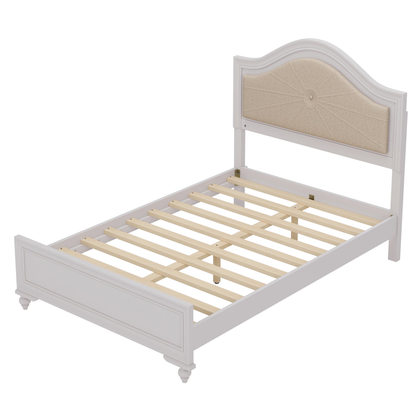 3 Pieces Bedroom Sets Full Size Wood Bed with Hidden LED Light Upholstered Headboard + 2 Nightstands, Cream Grey - Ohberri