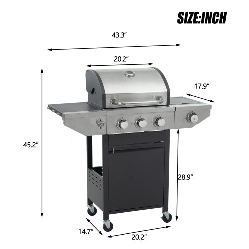 Propane Grill 3 Burner Barbecue Grill Stainless Steel Gas Grill With Side Burner Black And Silver Inkedjoy