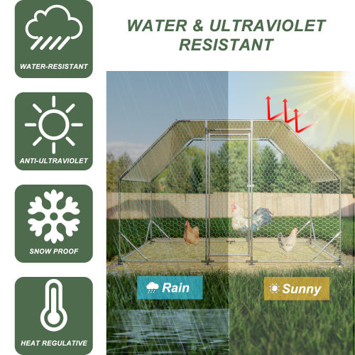Metal Large Chicken Coop Walk-in Poultry Cage Run Flat Shaped With Waterproof Cover My Store