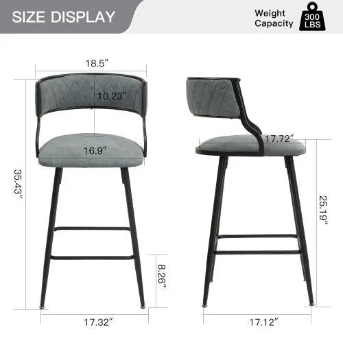 SET OF 2, 26 Counter Height Bar Stools PU Cover Kitchen Island Counter Bar Stool With Black Powder Coating Base And Footrest My Store