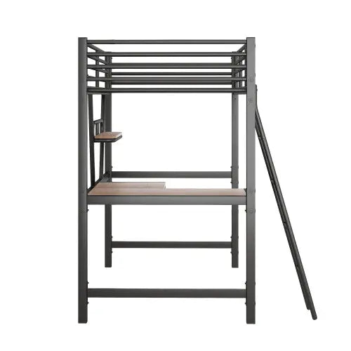 Twin Size Loft Metal&MDF Bed With Desk And Shelf, Black My Store