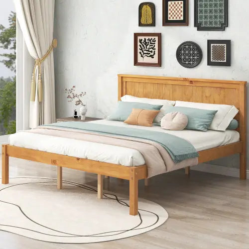 Platform Bed Frame With Headboard, Wood Slat Support, No Box Spring Needed, Queen, Oak My Store
